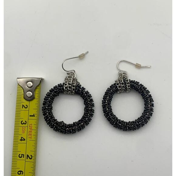 Chainmail Like Black And Silvertone Earrings Gothic Whimsygoth Emo Steampunk - Picture 4 of 4